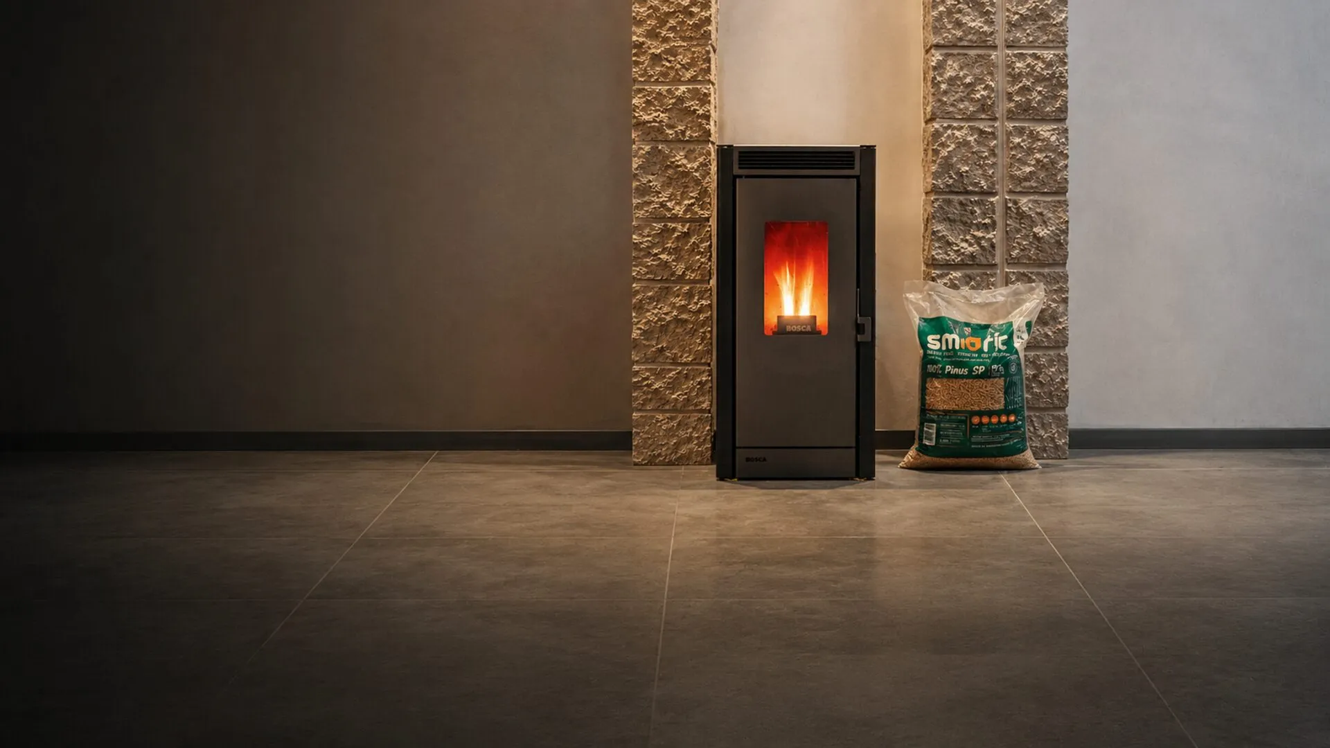 Estufa a pellets Bosca con bolsa de pellets Smart Fire