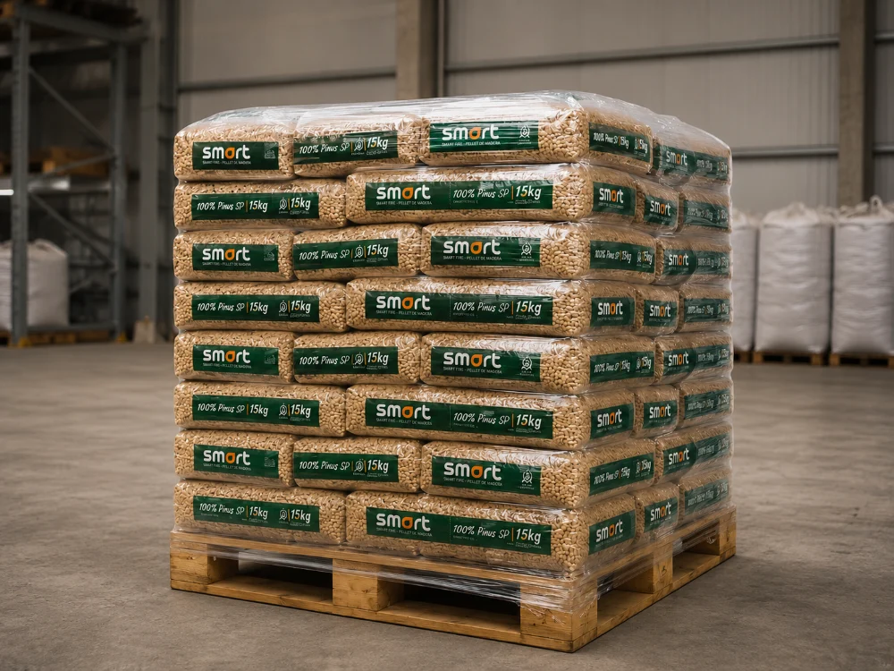 Pallet de pellet de madera Smart Fire, 75 bolsas de 15kg